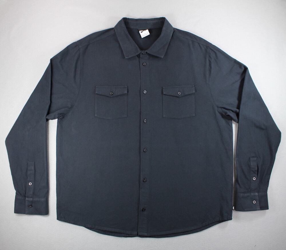 Nike SB Skate Tanglin Woven Button Up Men's XXL Dark Blue Long Sleeve
